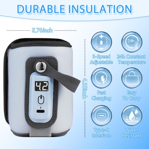 Chauffe-biberon, contenant chauffant pour lait bébé à 5 températures, chauffe-biberon USB portatif avec écran LED idéal pour la maison et les voyages