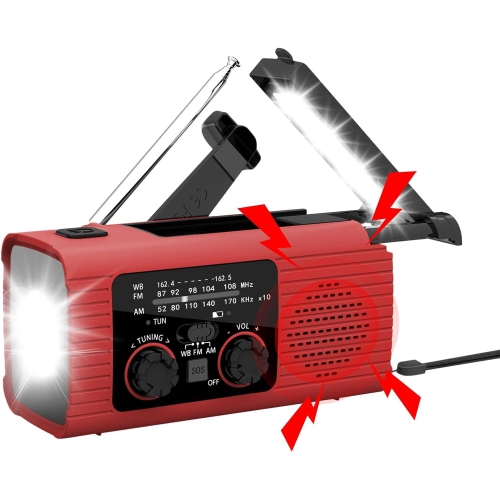 Radio d'urgence solaire à manivelle, chargeur portable + lampe LED, radio FMAM, équipement de camping extérieur