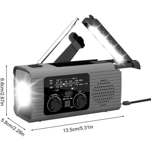Solar hand-crank emergency radio, mobile phone power bank + LED light, FMAM radio, outdoor camping equipment