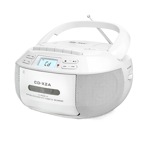 Lecteur de CD portatif avec haut-parleur, lecteur de cassettes Bluetooth, radio FM, lecture USB/MP3, écran LCD, télécommande, enregistrement cassette