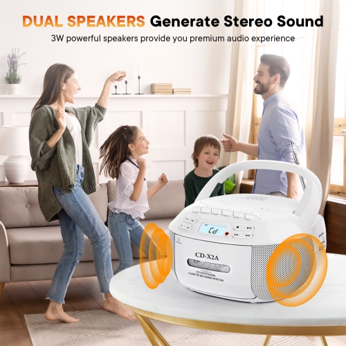 Lecteur de CD portatif avec haut-parleur, lecteur de cassettes Bluetooth, radio FM, lecture USB/MP3, écran LCD, télécommande, enregistrement cassette