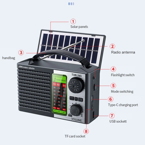 Radio solaire pleine bande + lampe de poche LED + haut-parleur Bluetooth Radio d'urgence
