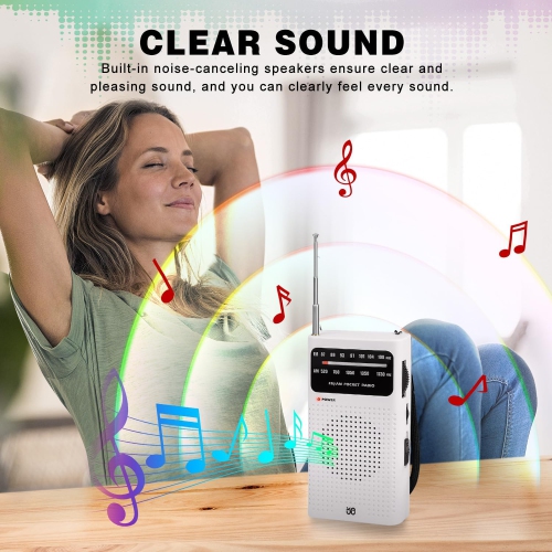 Seniors Full Band Radio Portable FM/AM Radio Mini Pocket Radio Pointer Knob Operated Radio with Speaker and Headphone Jack