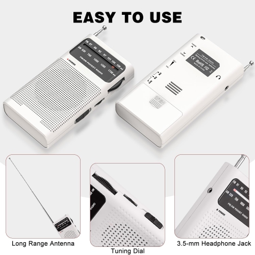 Seniors Full Band Radio Portable FM/AM Radio Mini Pocket Radio Pointer Knob Operated Radio with Speaker and Headphone Jack