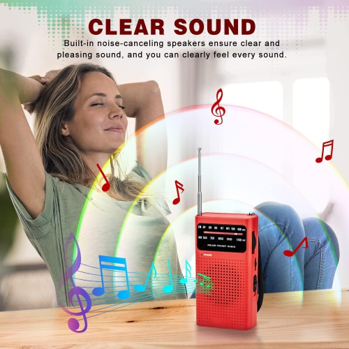 Seniors Full Band Radio Portable FM/AM Radio Mini Pocket Radio Pointer Knob Operated Radio with Speaker and Headphone Jack