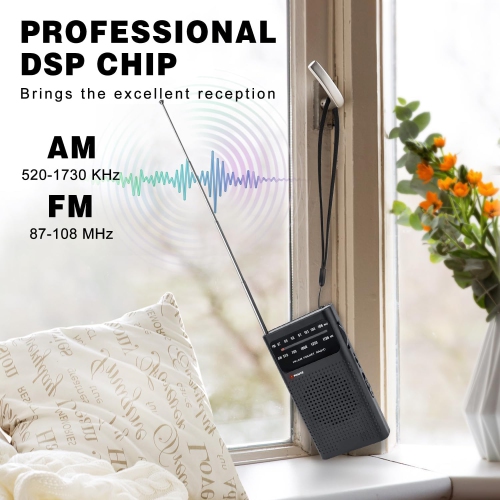 Seniors Full Band Radio Portable FM/AM Radio Mini Pocket Radio Pointer Knob Operated Radio with Speaker and Headphone Jack