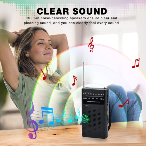 Seniors Full Band Radio Portable FM/AM Radio Mini Pocket Radio Pointer Knob Operated Radio with Speaker and Headphone Jack