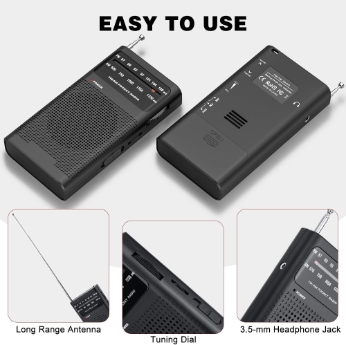 Seniors Full Band Radio Portable FM/AM Radio Mini Pocket Radio Pointer Knob Operated Radio with Speaker and Headphone Jack
