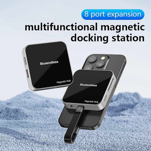 Magnetic 4K60Hz HD USB3.2 Hub PD Mobile Phone Notebook Magnetic Conversion Extender Type C USB Charging Hub Adapter Magnetic Multi-function Hub, 8 in