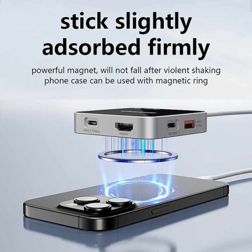 Magnetic 4K60Hz HD USB3.2 Hub PD Mobile Phone Notebook Magnetic Conversion Extender Type C USB Charging Hub Adapter Magnetic Multi-function Hub, 8 in