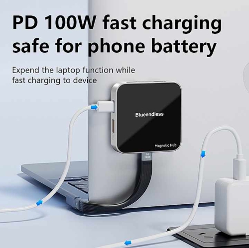 Magnetic 4K60Hz HD USB3.2 Hub PD Mobile Phone Notebook Magnetic Conversion Extender Type C USB Charging Hub Adapter Magnetic Multi-function Hub, 8 in