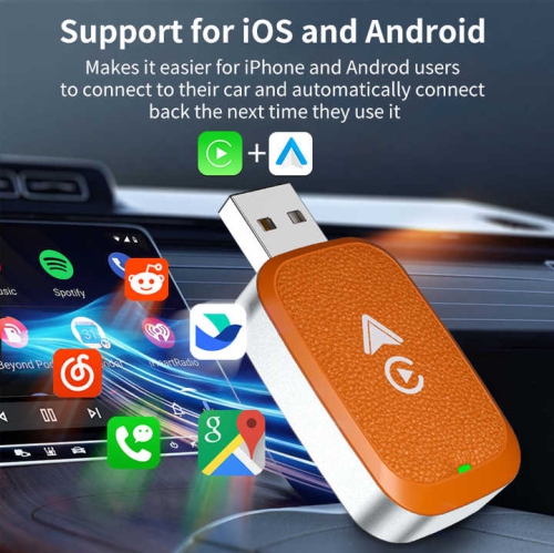 2 in 1 Wireless Network Card Wired to Wireless Carplay Adapter for Apple Carplay Android Car Wireless Adapter -Amber Orange