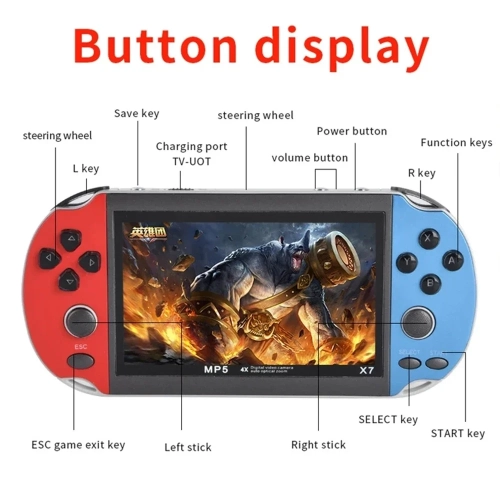 Console de jeu portative Dual joystick 8G console de jeu PSP 4.3 po HD grand écran x7 console de jeu portable console de jeu vidéo portative HD