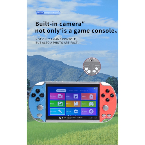 X7PLUS Double Game Console 5.1-inch large screen HD handheld game console GBA arcade retro game console, classic arcade retro game console-blue