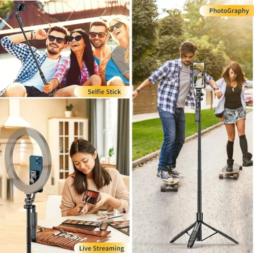 Bluetooth selfie stick L16 live broadcast anti-shake telescopic tripod bracket L16D [black double light version] 1.53m aluminum alloy shaft + balance