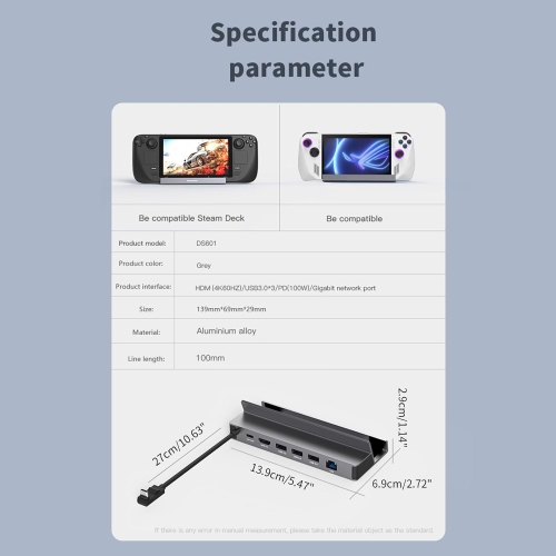 Console de jeu de type C Station d'accueil Stean Deck/ROG/Switch Station d'accueil portative convertisseur 6-en-1 ROG/Steam Deck Base - Convient à la