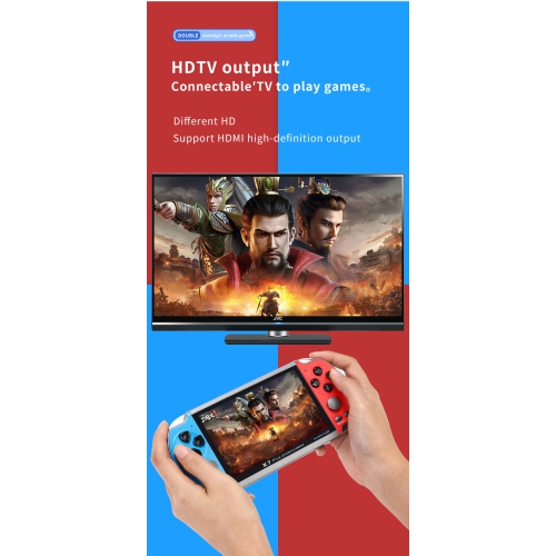 X7PLUS Double Game Console 5.1-inch Large Screen HD Handheld Game Console GBA Arcade Retro Game Console, Classic Arcade Retro Game Console - Blue and