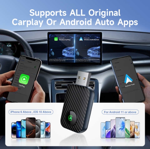 2 in 1 Wireless Network Card Wired to Wireless Carplay Adapter for Apple Carplay Android Car Wireless Adapter -Carbon Fiber