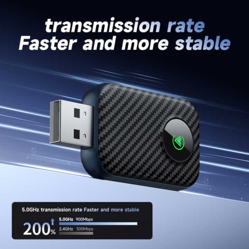 2 in 1 Wireless Network Card Wired to Wireless Carplay Adapter for Apple Carplay Android Car Wireless Adapter -Carbon Fiber