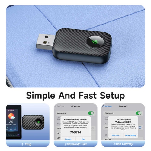 2 in 1 Wireless Network Card Wired to Wireless Carplay Adapter for Apple Carplay Android Car Wireless Adapter -Carbon Fiber