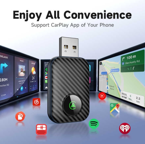 2 in 1 Wireless Network Card Wired to Wireless Carplay Adapter for Apple Carplay Android Car Wireless Adapter -Carbon Fiber