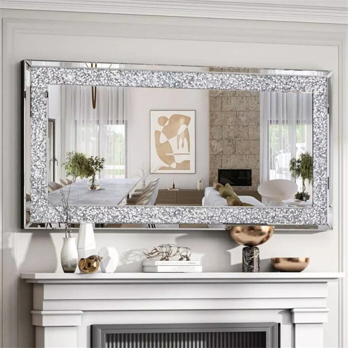 48 x 24 Inch Rectangular Wall Mirror Crystal Crushed Diamond Mirror for Home Decor Accent Mirror for Bathroom, Entryway and Bedroom