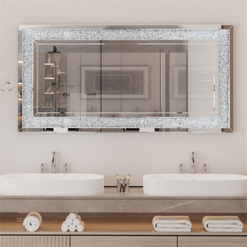 48 x 24 Inch Rectangular Wall Mirror Crystal Crushed Diamond Mirror for Home Decor Accent Mirror for Bathroom, Entryway and Bedroom