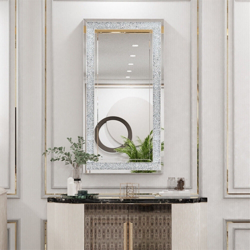 48 x 24 Inch Rectangular Wall Mirror Crystal Crushed Diamond Mirror for Home Decor Accent Mirror for Bathroom, Entryway and Bedroom