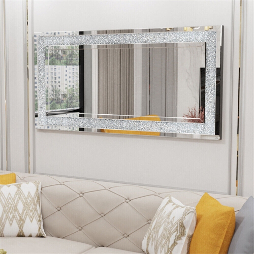 48 x 24 Inch Rectangular Wall Mirror Crystal Crushed Diamond Mirror for Home Decor Accent Mirror for Bathroom, Entryway and Bedroom