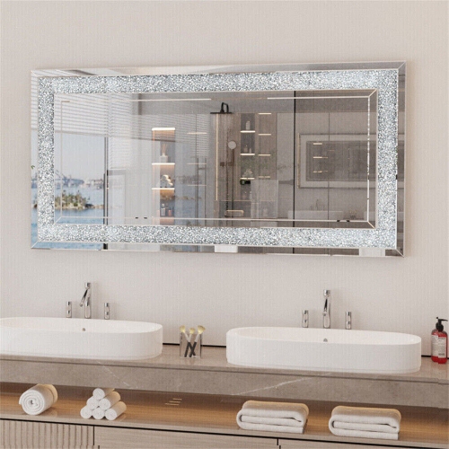 48 x 24 Inch Rectangular Wall Mirror Crystal Crushed Diamond Mirror for Home Decor Accent Mirror for Bathroom, Entryway and Bedroom