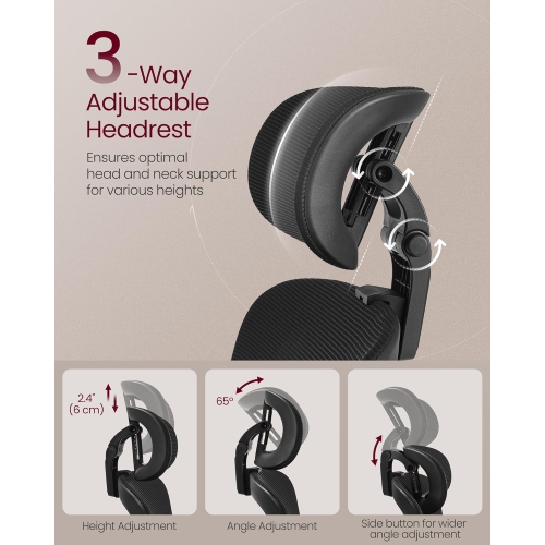 VASAGLE High Back Mesh Office Chair – Ergonomic Design with Adjustable Lumbar Support, 3D Headrest & Armrests, Tilt Function, Ink Black