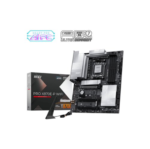 MSI PRO X870E-P WIFI w/ DDR5-8200+(OC), 7.1 Audio, 3x M.2 Slots, 5G LAN, Wi-Fi 7, BT 5.4, Black Motherboard
