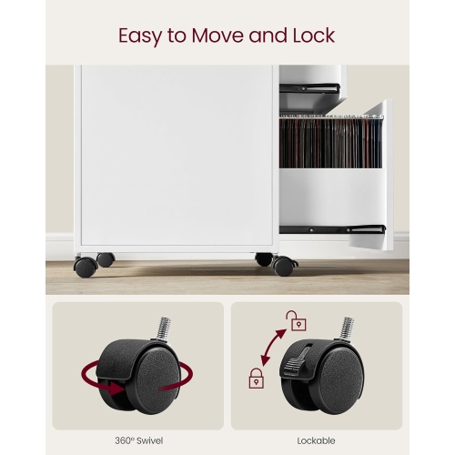 Classeur mobile VASAGLE à roulettes – 2 tiroirs, tablette ouverte, pour dossiers de format A4 et lettre, blanc nuage