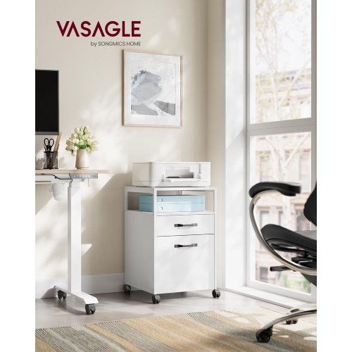 Classeur mobile VASAGLE à roulettes – 2 tiroirs, tablette ouverte, pour dossiers de format A4 et lettre, blanc nuage