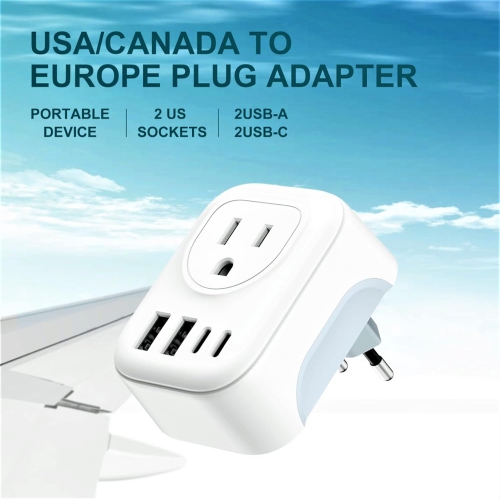 Adaptateur de prise de voyage européen et asiatique - Adaptateur de fiche mâle international haute vitesse É.-U. vers Europe/Asie avec 2 USB et 2