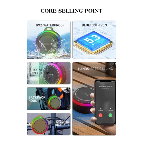 LENYES S223 Portable RGB Bluetooth Speaker | BT 5.3 Low-Latency • IPX6 Dust & Water Resistant • 5 W RMS Full-Range Driver • 1500 mAh = 20 h Playtime