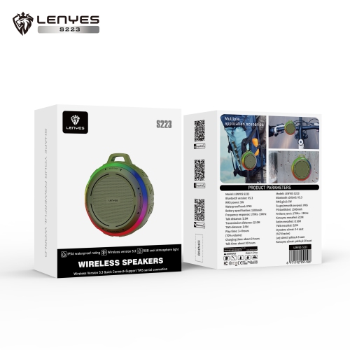 LENYES S223 Portable RGB Bluetooth Speaker | BT 5.3 Low-Latency • IPX6 Dust & Water Resistant • 5 W RMS Full-Range Driver • 1500 mAh = 20 h Playtime