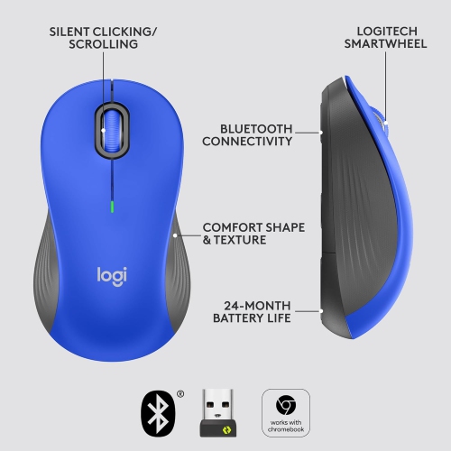 Refurbished Logitech Signature M550 L Full Size Wireless Mouse - for Large Sized Hands, 2-Year Battery, Silent Clicks, Bluetooth, Multi-Device