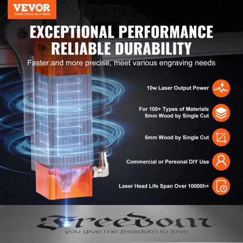Graveur laser VEVOR 10&nbsp;W, graveur laser de sortie, grande surface de travail de 15,7" x 15,7", vitesse de mouvement 10000&nbsp;mm/min, tache
