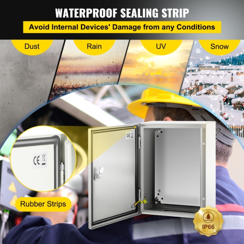 VEVOR 16'' x 12'' x 6'' Steel Electrical Box, Carbon Steel Hinged Junction Box, IP65 Weatherproof Metal Box Wall-Mounted Electronic Equipment