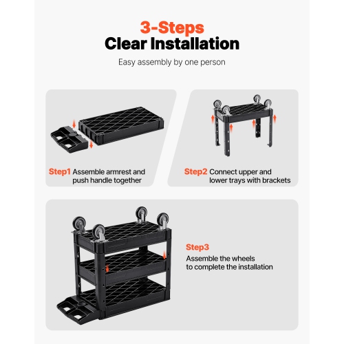 VEVOR 550 LBS Laod Utility Service Cart, 3 Shelf Heavy Duty Plastic Rolling Utility Cart with 360° Swivel Wheels, Ergonomic Storage Handle for