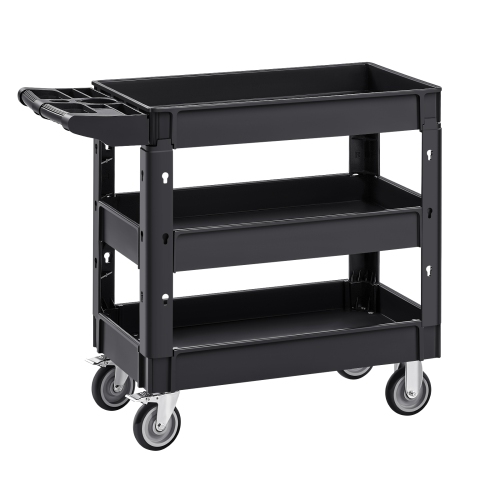 VEVOR 550 LBS Laod Utility Service Cart, 3 Shelf Heavy Duty Plastic Rolling Utility Cart with 360° Swivel Wheels, Ergonomic Storage Handle for
