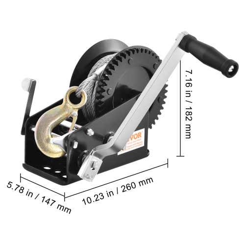 VEVOR 3500 lbs Hand Winch, Pulling Capacity, Boat Trailer Winch Heavy Duty Rope Crank with 33 ft Steel Wire Cable and Two-Way Ratchet, Manual