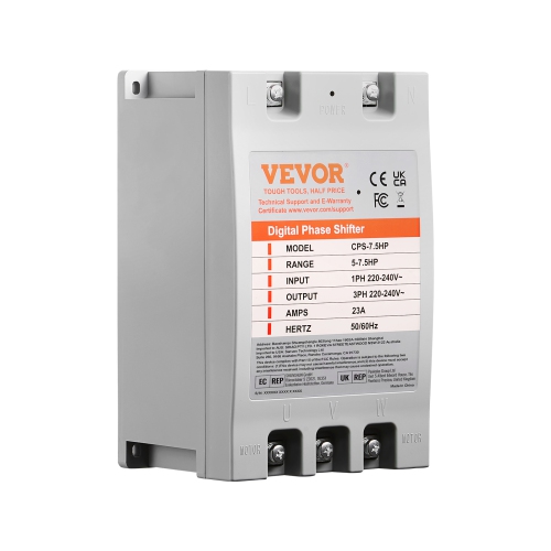 VEVOR 3 Phase Converter- 7.5HP 23A 220V Single Phase to 3 Phase Converter, Digital Phase Shifter for Residential, 220V-240V Input/Output