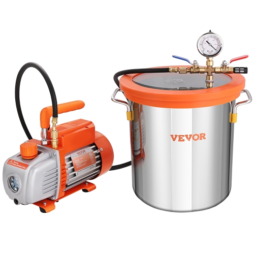 VEVOR 5 Gallon Vacuum Chamber and 3.5 CFM Pump Kit, Tempered Glass Lid Vacuum Degassing Chamber Kit, Single Stage Vacuum Pump with 250 ml Oil Bottle,