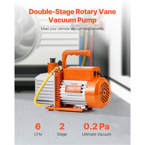 Pompe à vide VEVOR de 6 pi3/min, pompe à vide à aubes rotatives HVAC à 2 étapes, pour systèmes R134a R22 R410a, kit de pompe à vide automatique AC