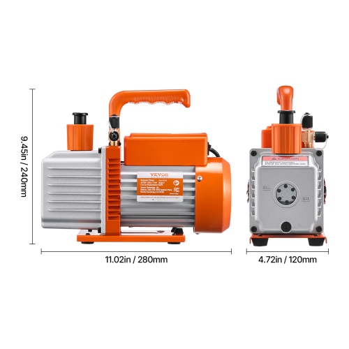 Pompe à vide VEVOR de 6 pi3/min, pompe à vide à aubes rotatives HVAC à 2 étapes, pour systèmes R134a R22 R410a, kit de pompe à vide automatique AC