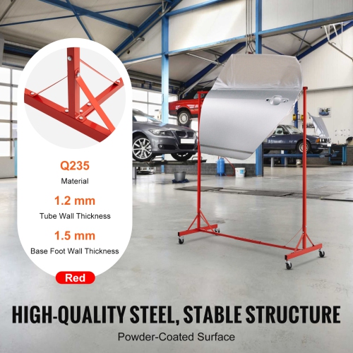 VEVOR 5 ft-7 ft Painting Rack, Adjustable Height, 66 lbs Capacity Automotive Paint Rack Stand, 8 Hooks Painting Drying Rack with 4 Swiveling Wheels,