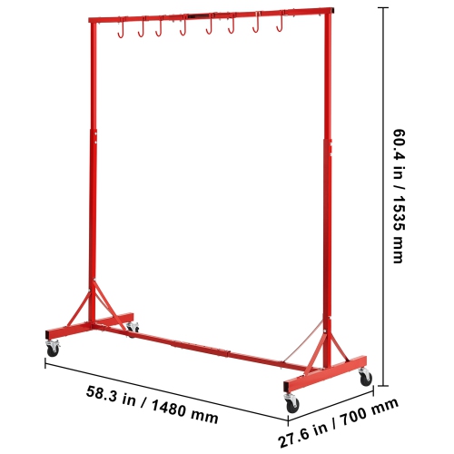 VEVOR 5 ft-7 ft Painting Rack, Adjustable Height, 66 lbs Capacity Automotive Paint Rack Stand, 8 Hooks Painting Drying Rack with 4 Swiveling Wheels,