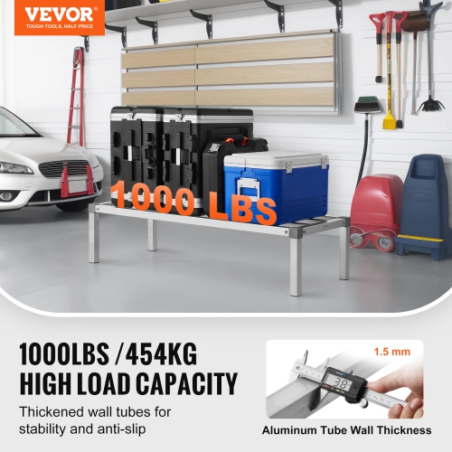 VEVOR 48” x 20” Aluminum Dunnage Rack, Commercial Food Floor Rack, 12” Off the Floor, 1000 lbs Capacity All-Welded Aluminum Storage Rack, for Storage